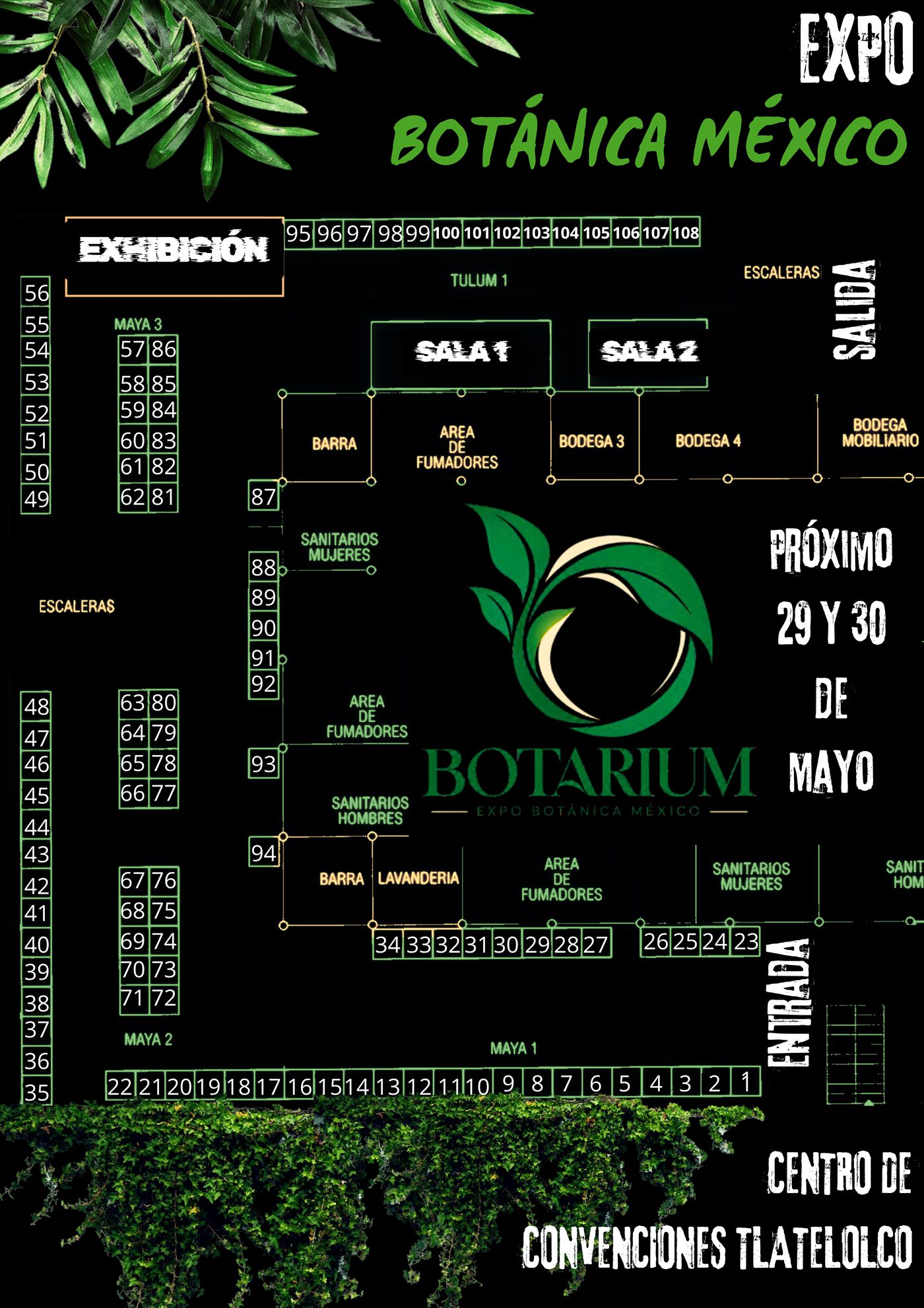 Flyer de Botarium: Expo Botánica México, 29 y 30 de mayo, Centro de Convenciones Tlatelolco.